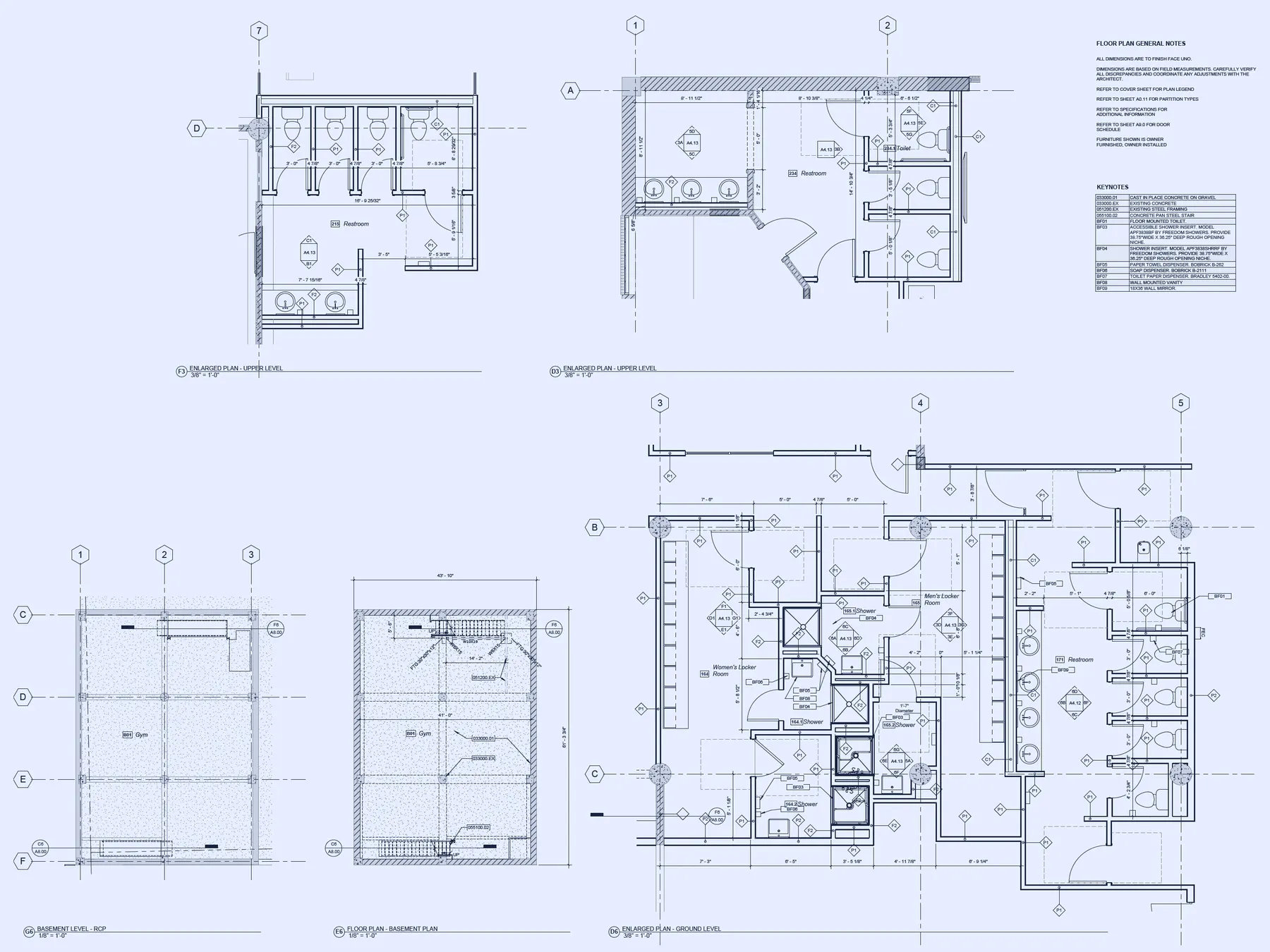 Enlarged restroom and locker room plans